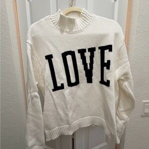Z Supply White Turtleneck Sweater with Black LOVE